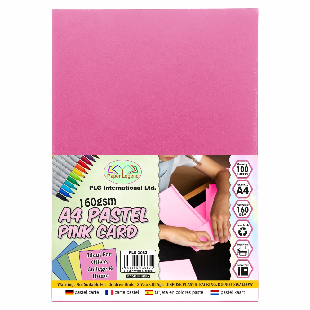 PLG A4 Pastel Pink Card 160 GSM 100 Sheets